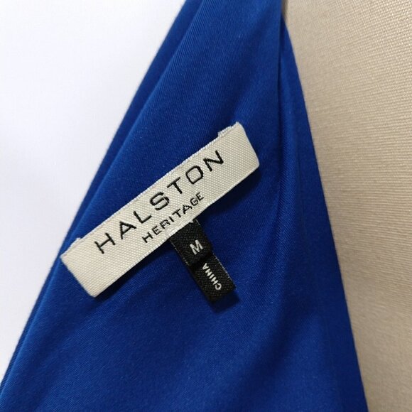 Halston Heritage Blue Mesh Inset One Shoulder Mini Dress Size M Bodycon New Year - Picture 13 of 14